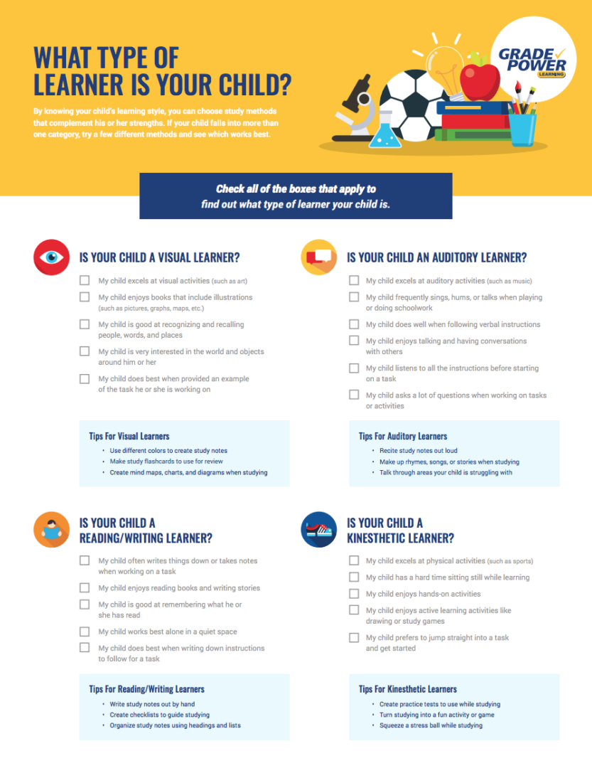 what type of learner is your child checklist